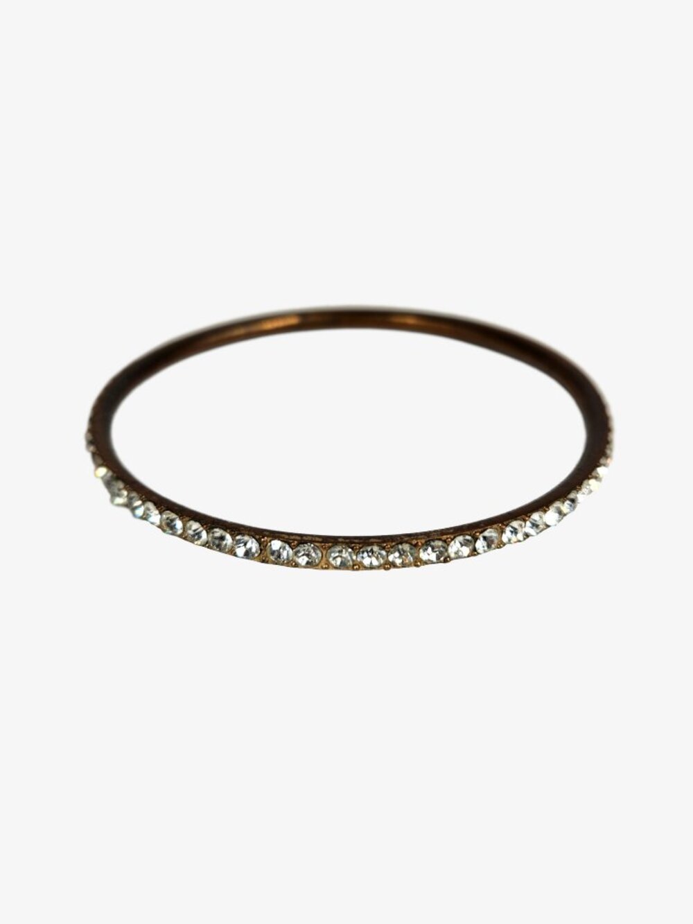 Vintage Brass Bangle, Rhinestones, 2.63"